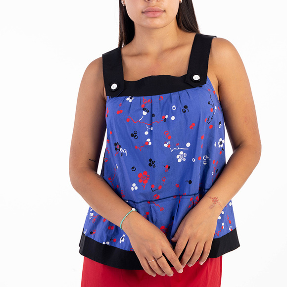SONIA BY SONIA RYKIEL BLACK, DARK BLUE, RED, WHITE BLOUSE | WOMENS SIZE M - Picture 2 of 5